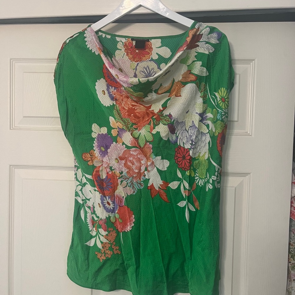 Green silk floral top